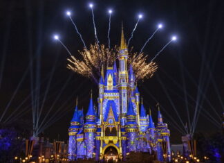 Burst of fireworks over Cinderella Castle