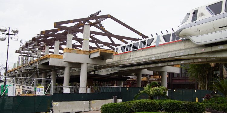 Construction update on the new Monorail station at Disney's Polynesian Resort