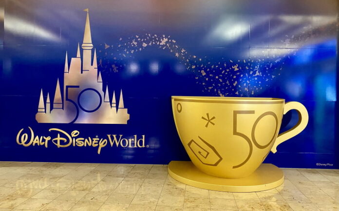 Disney World 50th anniversary decorations at Orlando International Airport