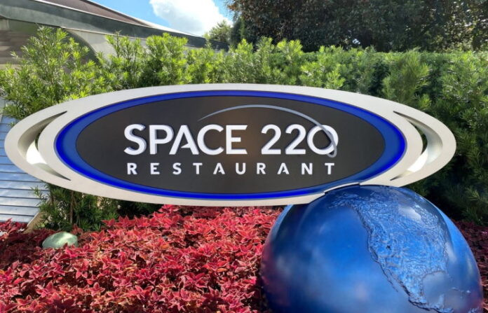 Sign for the Space 220 restaurant at Epcot