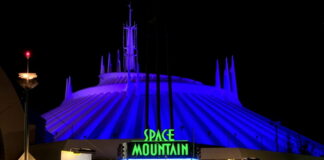 Space Mountain at night at the Magic Kingdom