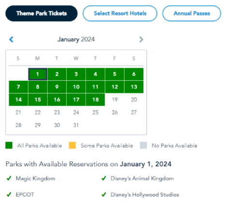 Disney World Theme Park Reservation Calendar Extended into 2024 - Notes