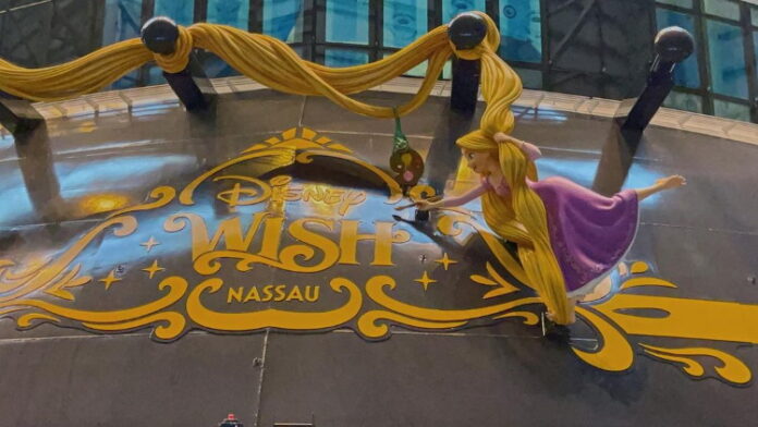 Rapunzel on the stern of the Disney Wish