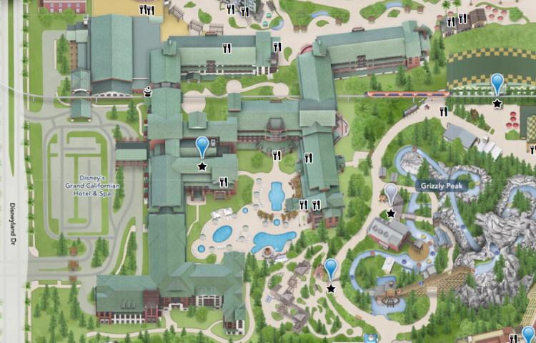Map of the Grand Californian Hotel at Disneyland