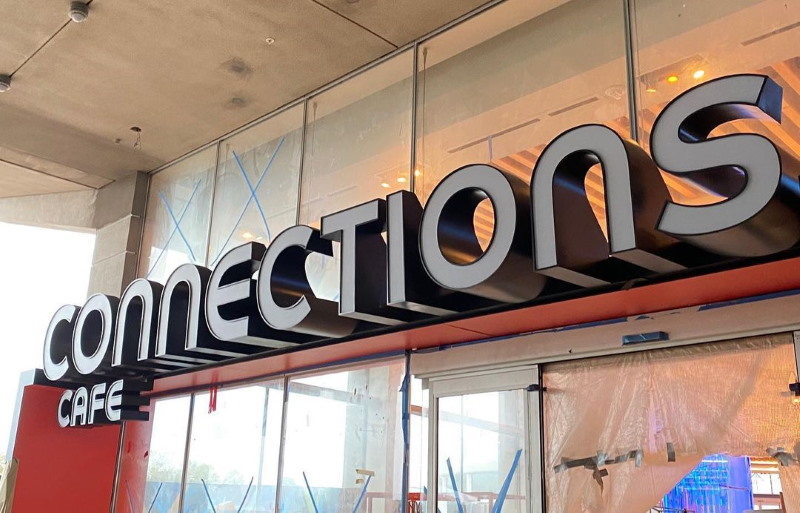 Marquee sign for Connections Cafe and Eatery
