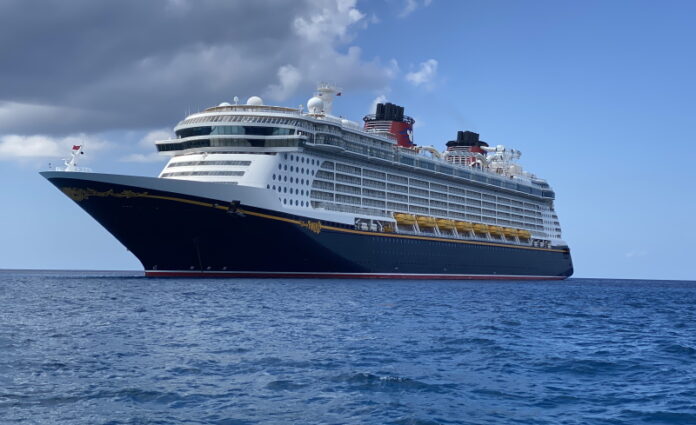 Disney Fantasy in the ocean at Grand Cayman.