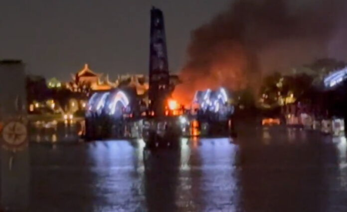 Fireworks barge catches on fire after Harmonious at EPCOT.