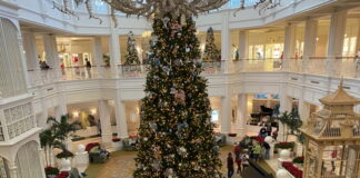 Lobby of Disney's Grand Floridian Resort at Christmas.