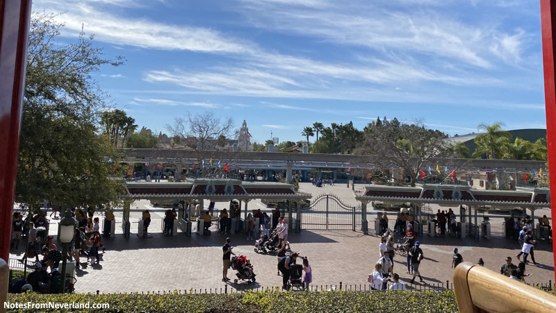 View of the Disneyland Esplanade from the Disneyland Railroad.