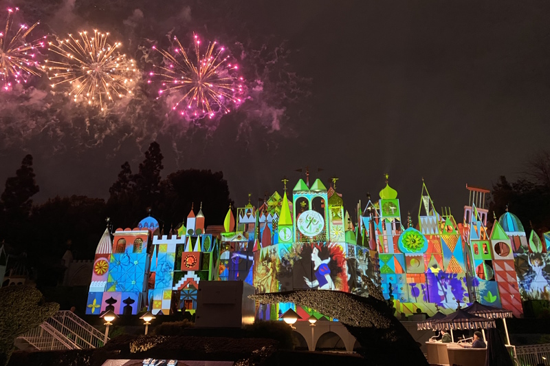 'Wondrous Journeys' fireworks show in front of 'it's a small world' at Disneyland.