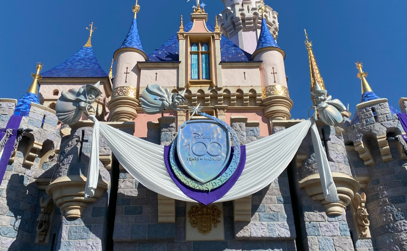 Disneyland Sleeping Beauty Castle with Disney 100 Decorations.