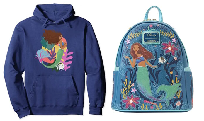 The Little Mermaid pullover sweatshirt and new LoungeFly bag.