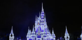 Dream Lights on Cinderella Castle at Magic Kingdom.