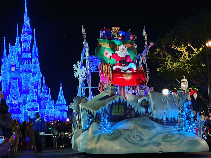 Santa in Mickey's Very Merry Christmas Parade in Magic Kingdom.