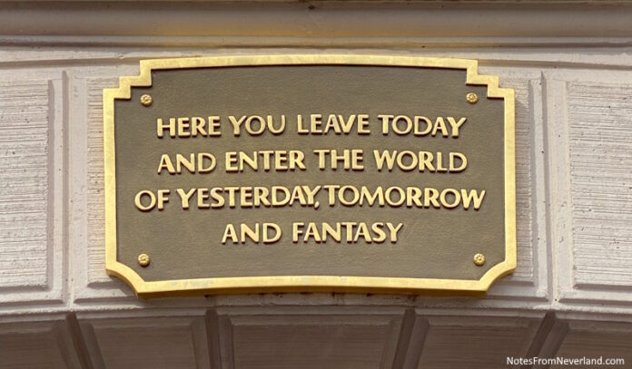 Sign above the entrance to Disneyland Park.