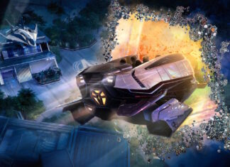 Concept art for the ride vehicle for the proposed Avengers ride at Disney California Adventure.