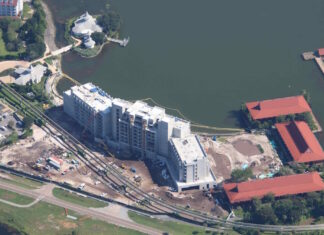Construction of the new DVC Tower at Disney's Polynesian Village Resort.