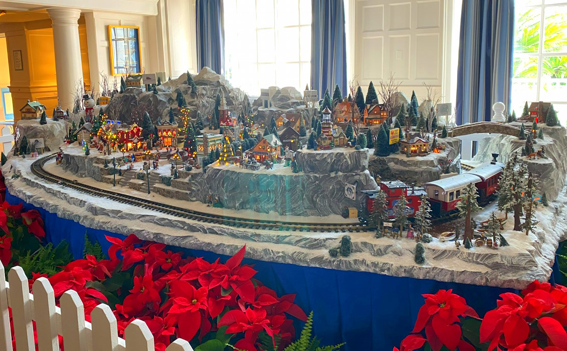 Holiday train display at Disney's Yacht Club Resort.