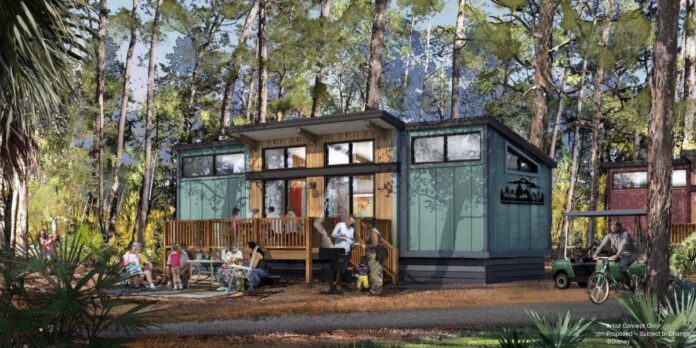 Concept art for Disney Vacation Club cabins at Disney's Fort Wilderness Resort.