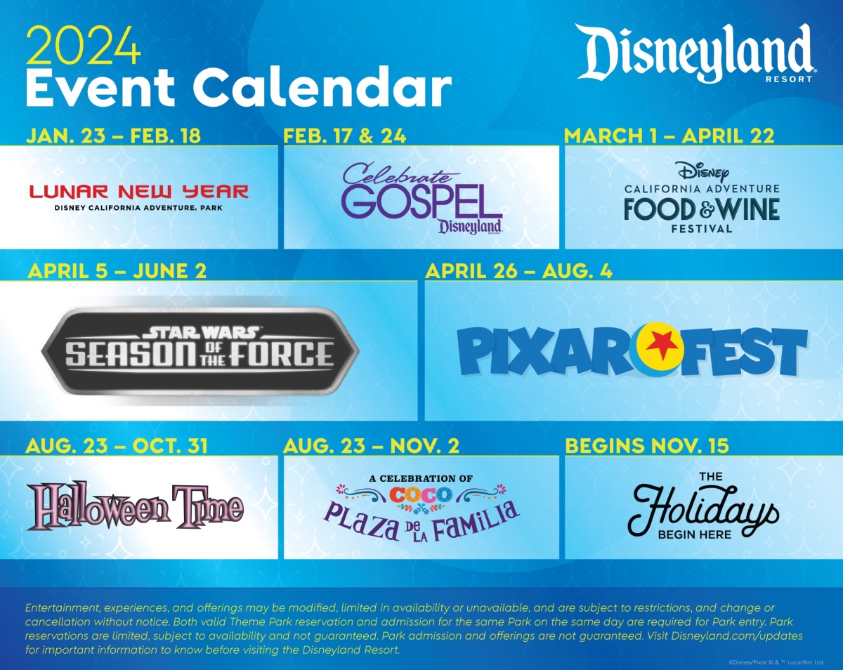 Disneyland Resort 2024 Event Calendar.
