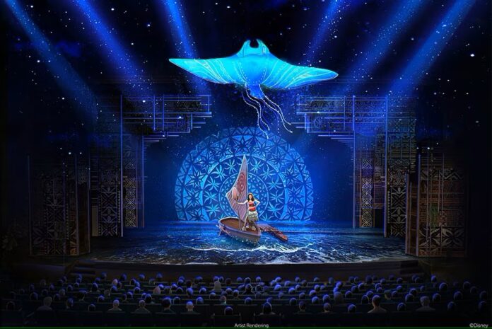 Concept art for the new 'Moana' theatre show on the Disney Treasure.