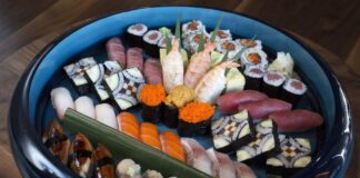 Sushi platter at Morimoto Asia restaurant in Disney Springs.