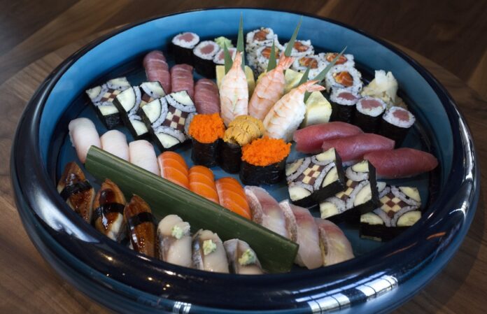 Sushi platter at Morimoto Asia restaurant in Disney Springs.