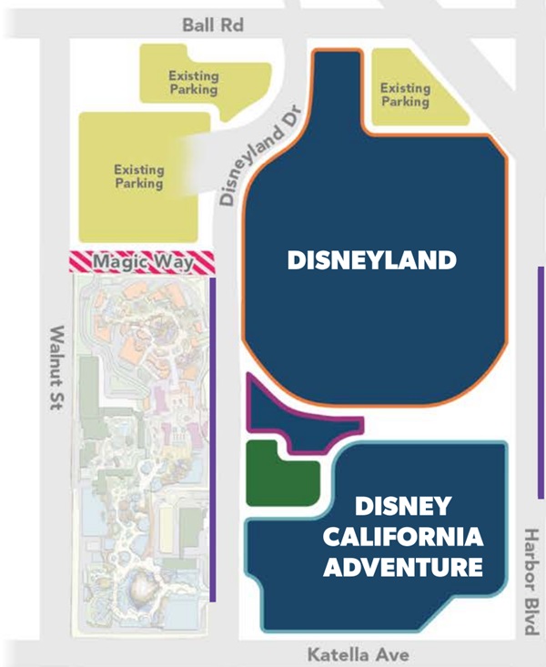 Map of possible expansion areas at Disneyland Resort.