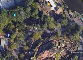 Satellite view of Critter Country at Disneyland Park.