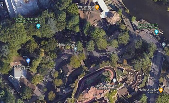 Satellite view of Critter Country at Disneyland Park.