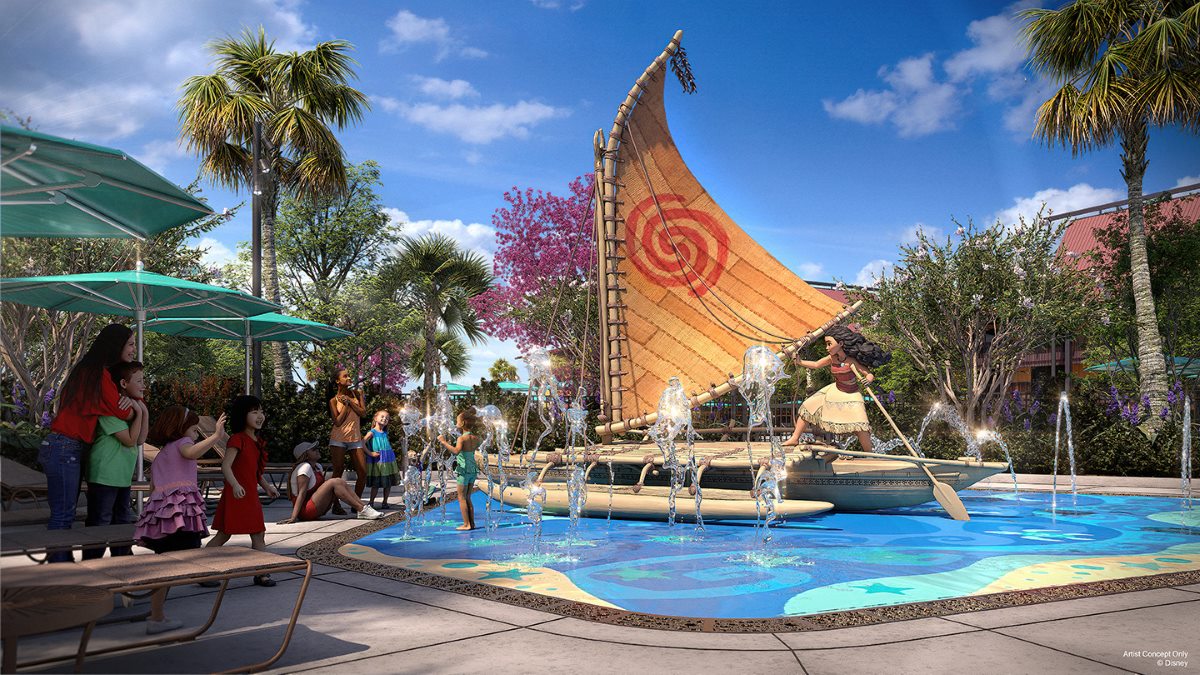 Concept art for a Moana splash area at the Island Tower at Polynesian Village Resort.