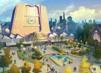 Concept art for a Monsters Inc area at Hollywood Studios.