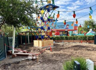 Construction on the seating area at Woody's Lunch Box.