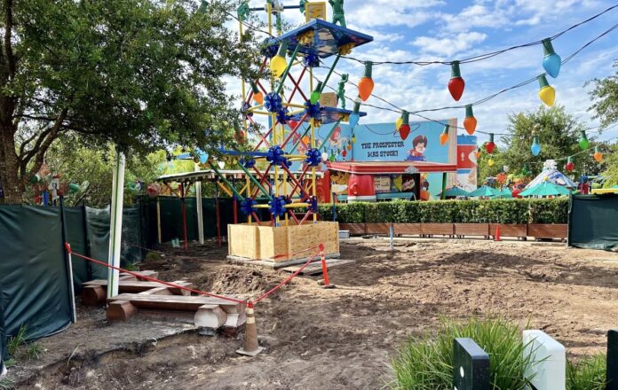 Construction on the seating area at Woody's Lunch Box.