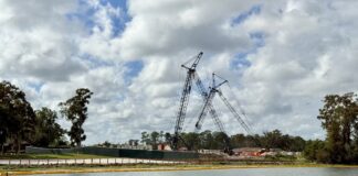 Cranes in place and construction underway at the Reflections - A Disney Lakeside Lodge resort.