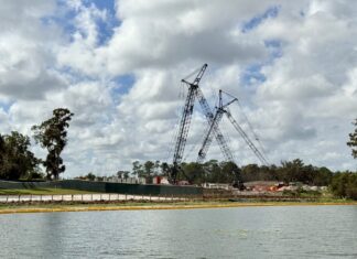 Cranes in place and construction underway at the Reflections - A Disney Lakeside Lodge resort.