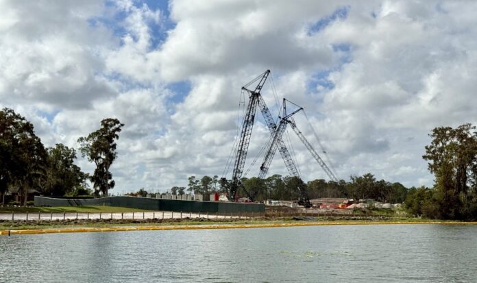 Cranes in place and construction underway at the Reflections - A Disney Lakeside Lodge resort.