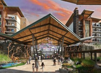 Concept art for the Disney Lakeshore Lodge Disney Vacation Club resort.