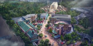 Monsters Inc. land concept art replacing Muppets Courtyard.