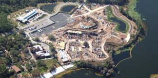 Aerial construction pictures of Disney Lakeshore Lodge at Walt Disney World.