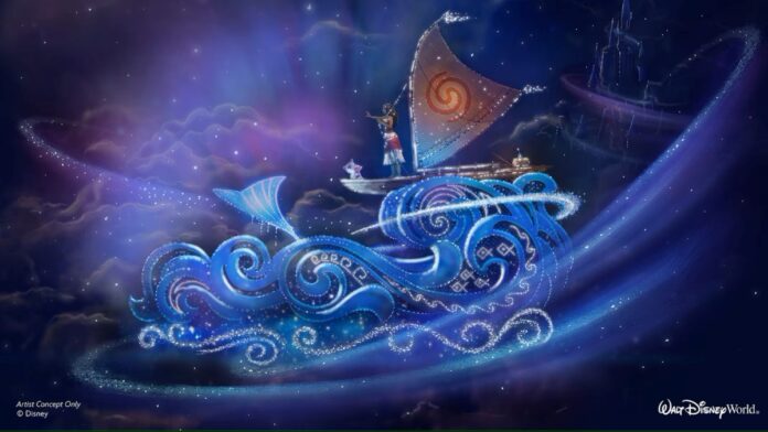 Concept art of a Moana float in the Disney Starlight parade.