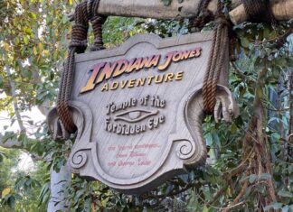 Sign for Indiana Jones Adventure at Disneyland Park.