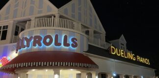 Outside of Jellyrolls at Disney's BoardWalk.