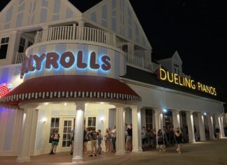 Outside of Jellyrolls at Disney's BoardWalk.