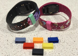Two MagicBands with protecting clips on them