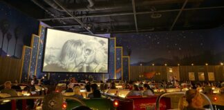 View of the inside of Sci-Fi Dine-In restaurant.