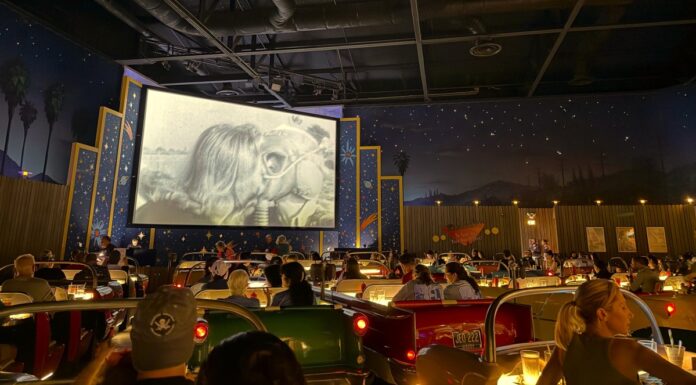 View of the inside of Sci-Fi Dine-In restaurant.