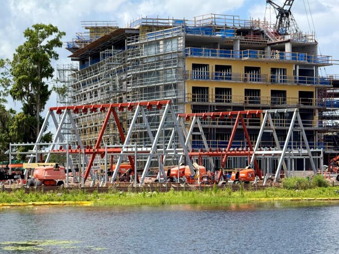 Disney Lakeshore Lodge construction with A-frame structures.