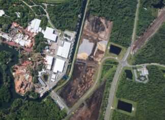 Aerial image of land clearing west of the Magic Kingdom.