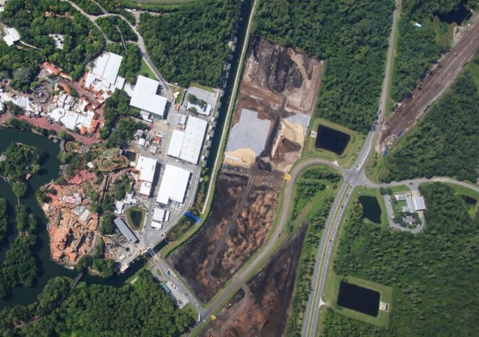 Aerial image of land clearing west of the Magic Kingdom.